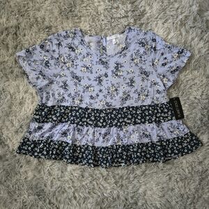 NWT Planet Gold Plus Floral Print Ruffle Top - Size 3X